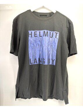 Helmut Lang Film Print Tee in Dark Gray Blue Logo Men Size Large